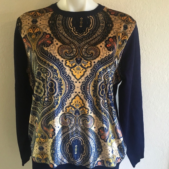 YAL Navy Paisley Crewneck Sweater Sz L NWT - Picture 2 of 7